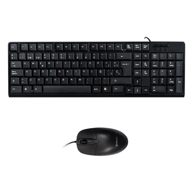 Teclado de membrana Layout ES com rato óptico 1200 DPI preto USB kit escritório