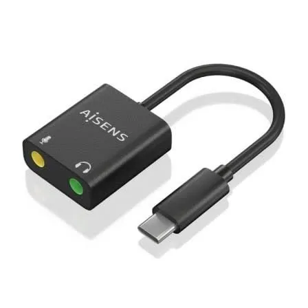 Conversor USB-C p/ 2x Jack 3.5mm Preto (10cm) - AISENS
