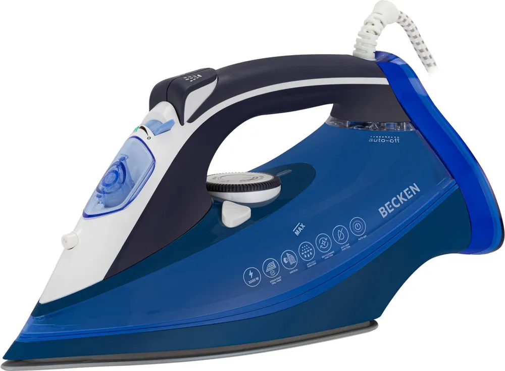 Ferro a Vapor BECKEN BSI3860 (Jato vapor: 120 g/min - Base: Cerâmica - 3000 W)