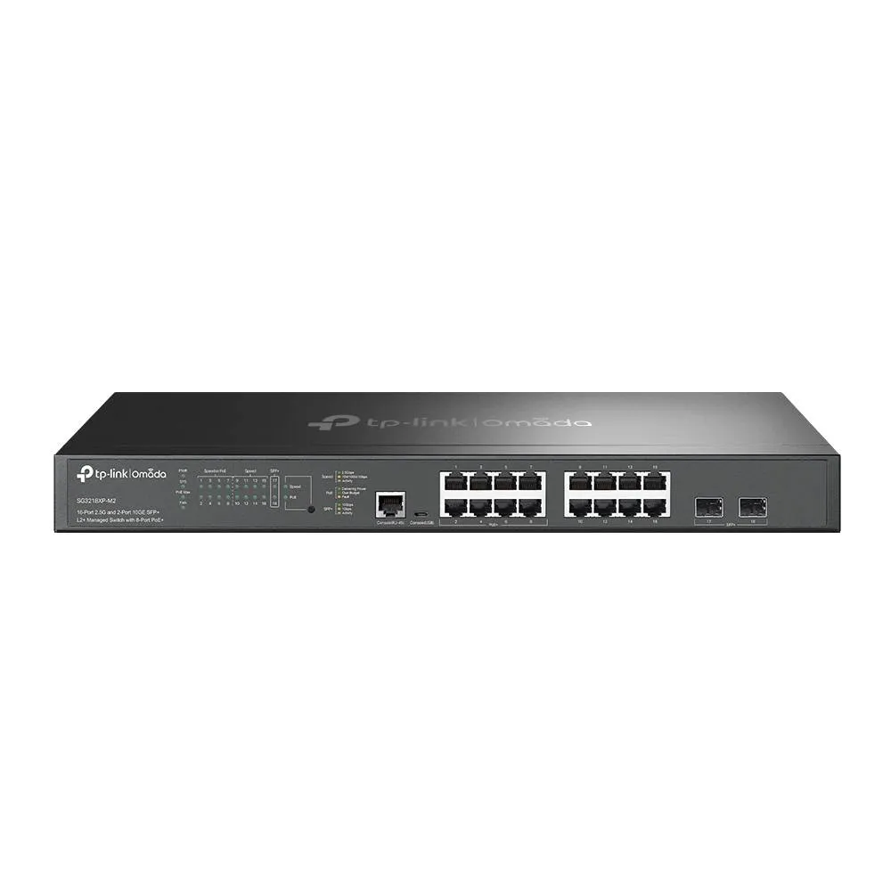 Switch de Rede TP-Link SG3218XP-M2 Omada 16 Portas 2.5GbE Managed + 2 Portas SFP+ (10 GbE) PoE+ Rack Mountable