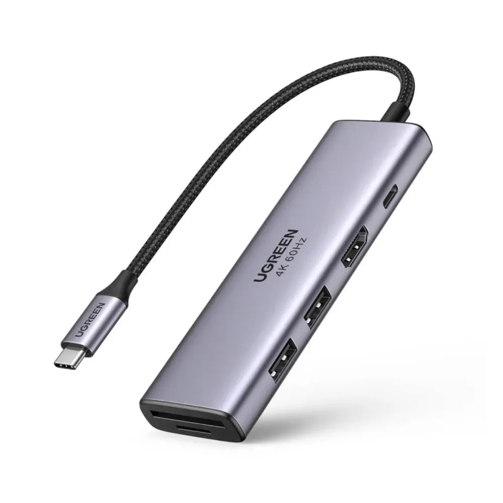 Hub Ugreen Ultra Slim 6 em 1 1x HDMI 4K 60Hz + 2x USB 3.0 + 1x USB-C + Micro SD + USB C PD 100W