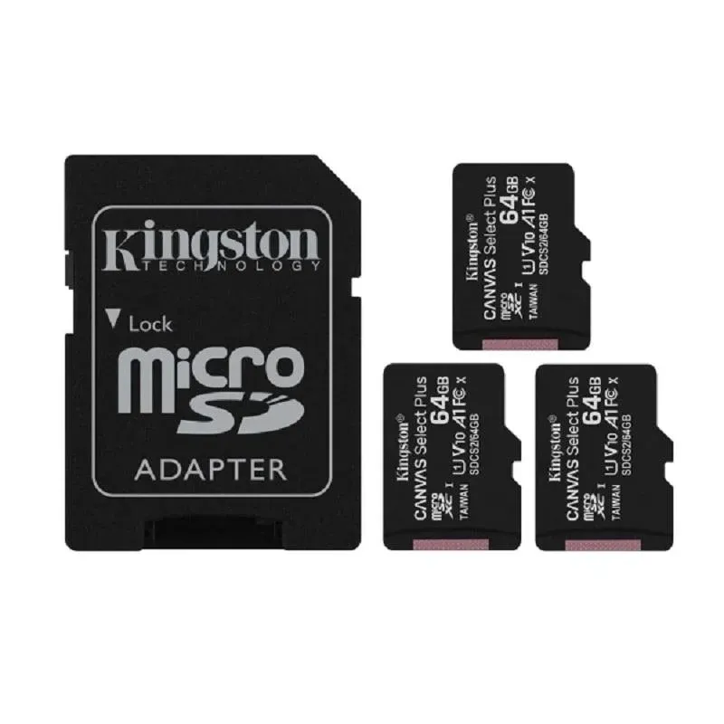 Cartão de memória Micro SDXC Kingston 64GB Canvas Select Plus 100R A1 C10 Card (Pack 3)