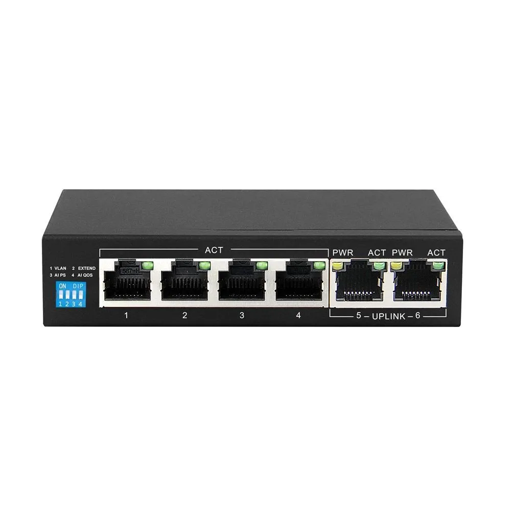 Extralink KRIOS | Switch PoE | 4x Gigabit PoE/PoE+, 2x RJ45 EX.14305