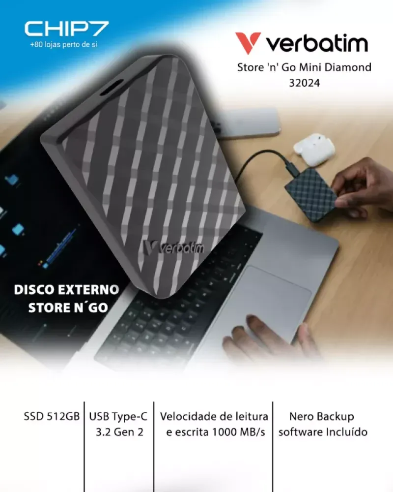 Disco Externo Store N´Go VERBATIM 512GB / SSD / USB-C 3.2 - MINI DIAMOND