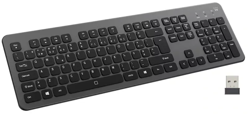 Teclado Ewent Wireless / Bluetooth / Retroiluminado / Recarregável / PT / Cinza Escuro