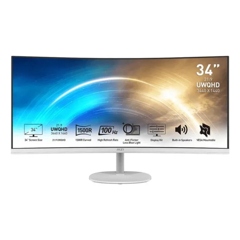 Monitor MSI Pro MP341CQWDE 34" UltraWide Quad HD 100Hz VA Curvo 4ms Branco