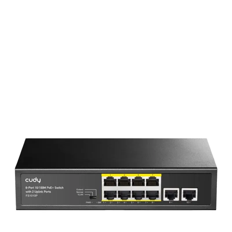 Switch Cudy FS1010P 8 Portas Fast Ethernet PoE, 2 Uplink, Sem ventoinha, Metal