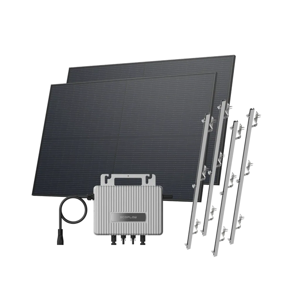 Kit EcoFlow STREAM de Telhado - Telhado inclinado / (900Wp) 2 × 450W Painel solar rígido + microinversor STREAM / Suporte: Telhado inclinado