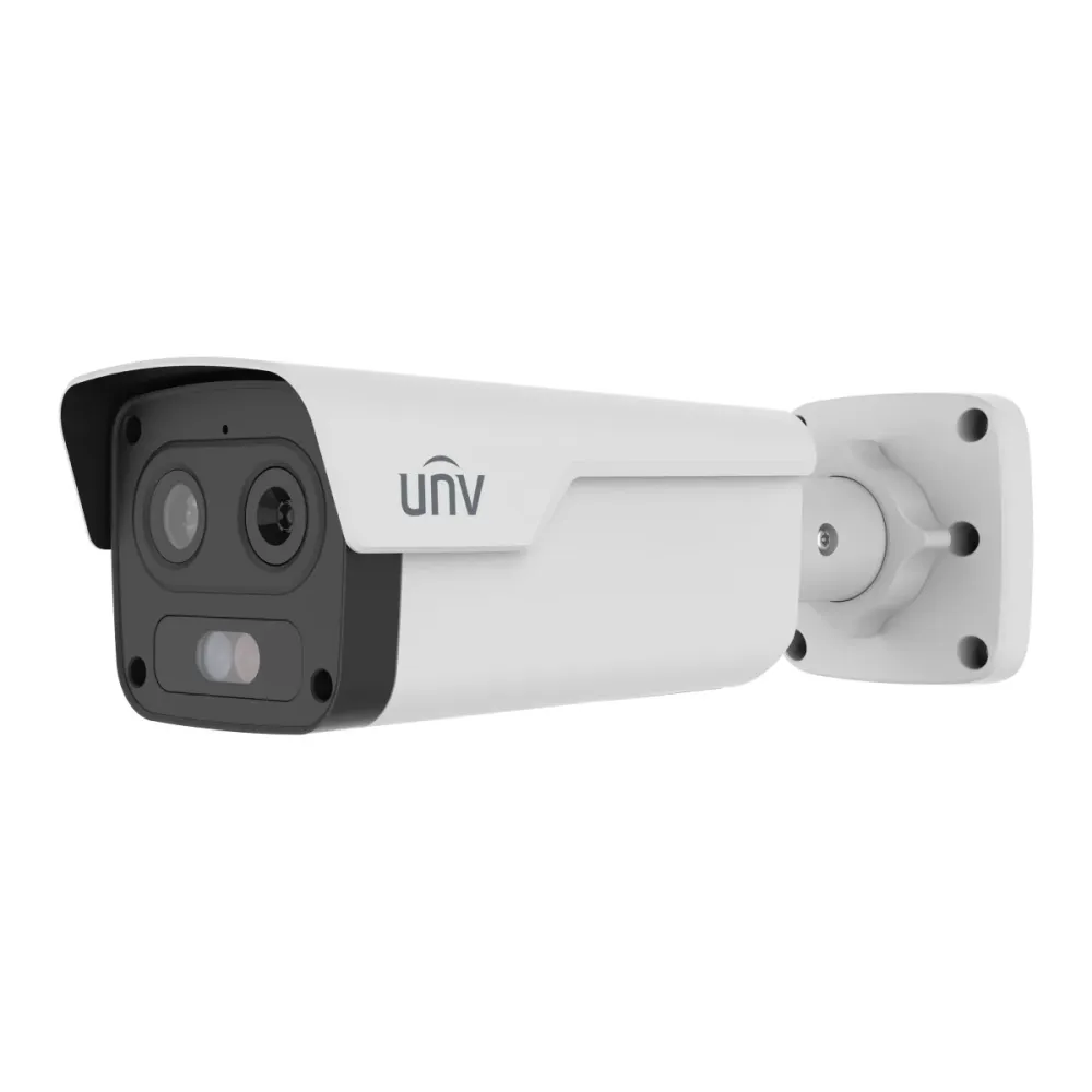 Câmara de Segurança Térmica Uniview Bullet 256x192 VOx 3.2mm + 4MP 4mm PoE IP67 Branca - TIC2A32SA-F3-4F4AC-I1