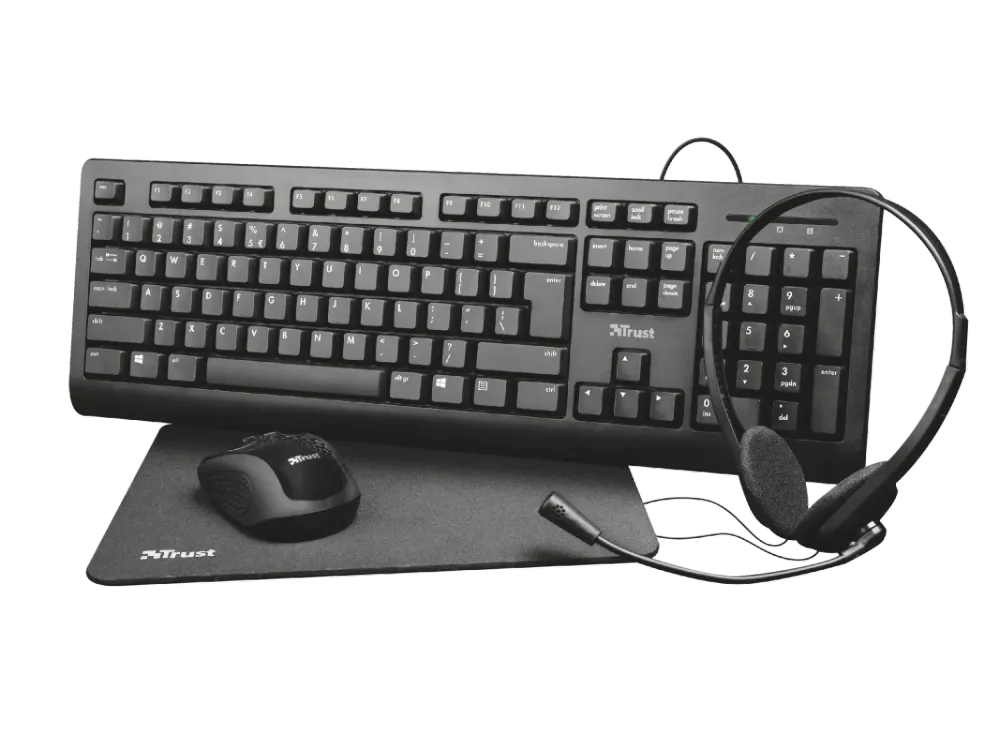 Teclado + Rato + Headset + Tapete Trust Primo 4-in-1 Home Office Set