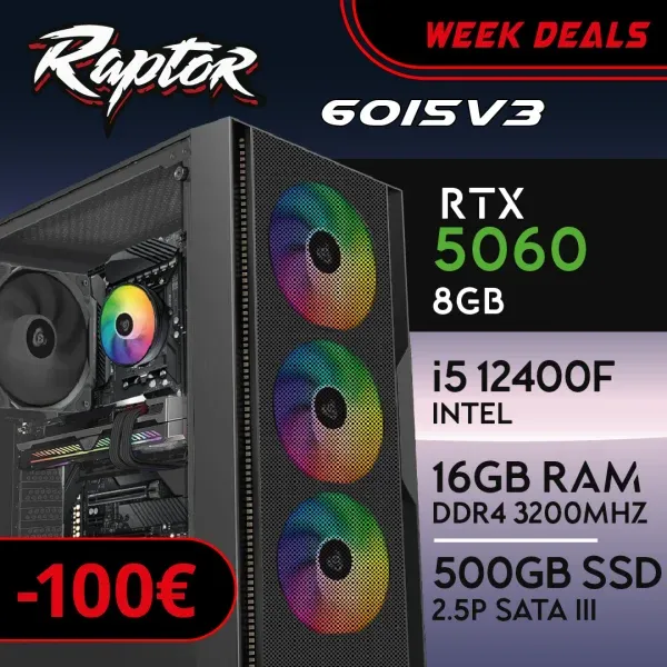PC Gaming RAPTOR-60I5V3 - I5 12400F | RTX5060 8GB | 16GB | SSD 512