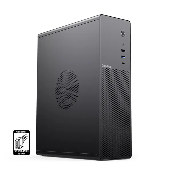 Caixa de Computador Caixa CoolBox T100 Slim Micro ATX USB-C 3.2 Gen1 Full Metal Preta