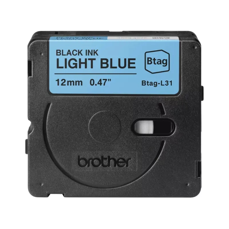Fita doméstica Btag L31 preto sobre azul claro, Largura: 12 mm. Comprimento: 4 m