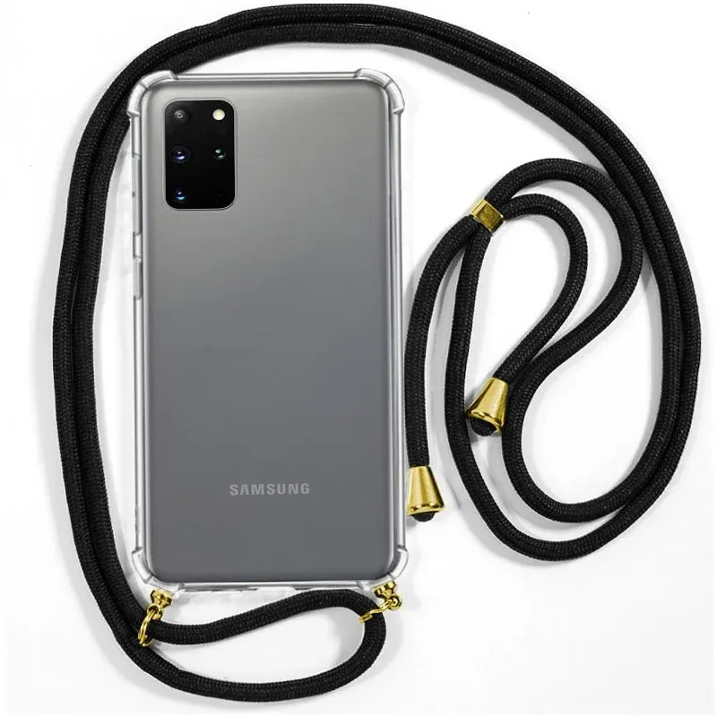 Cool Capa Preta Lisa com Cordão para Samsung Galaxy S20 Plus