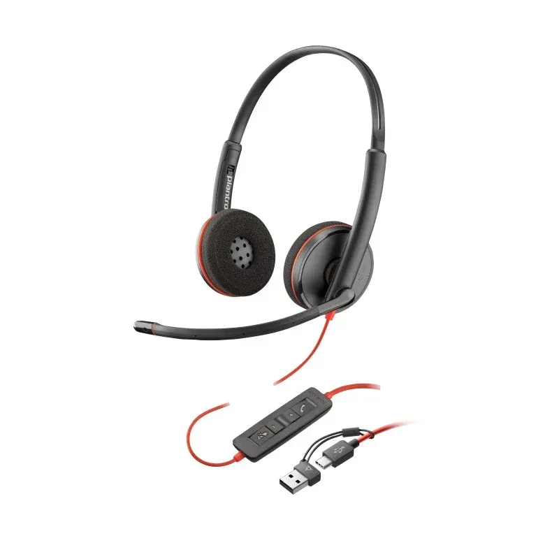 Auscultadores POLY com cabo USB-C e adaptador USB-A, redução de ruído e microfone