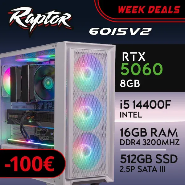 PC Gaming RAPTOR-60I5V2 - I5 14400F | RTX5060 8GB | 16GB | SSD 512