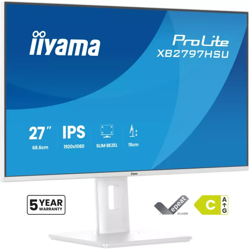 iiyama ProLite XB2797HSU-W1 - Monitor LED - 27" - 1920 x 1080 Full HD (1080p) @ 120 Hz - IPS - 350 cd/m² - 1500:1 - 1 ms - HDMI, DisplayPort - altifalantes - branco, mate