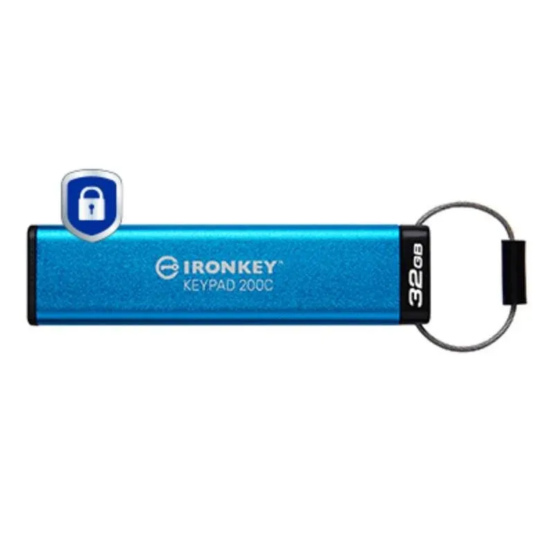 Pen USB Kingston IronKey Keypad 200C 32GB USB-C FIPS 140-3 IP68 AES-256 Azul