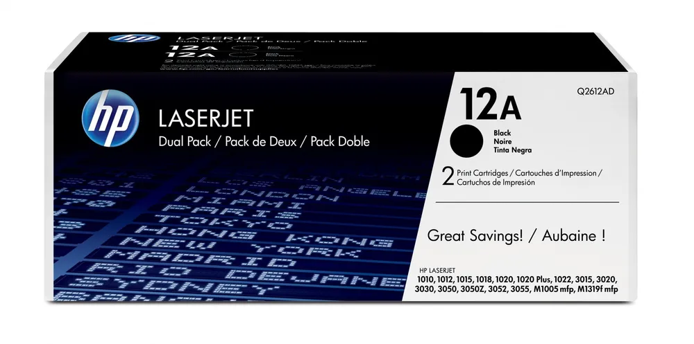 HP 12A 2-pack Black Original LaserJet Toner Cartridges Q2612AD