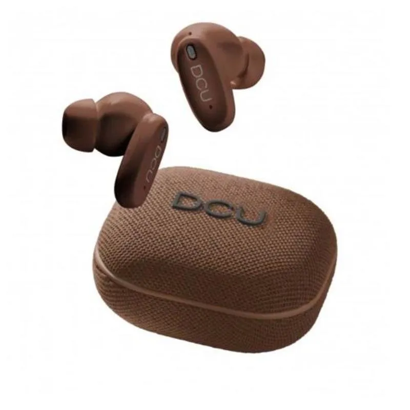 Auriculares DCU Tecnologic sem fios Bluetooth com ANC, microfone e assistente de voz castanho