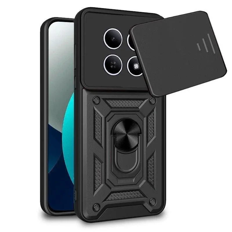 Capa para telemóvel Cool Hard Ring Antichoque PC TPU Alumínio Preta com íman para Xiaomi REDMI Note 15 Pro