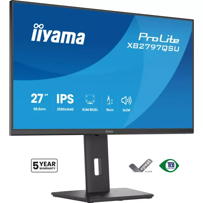 iiyama ProLite XB2797QSU-B1 - Monitor LED - 27" - 2560 x 1440 QHD @ 75 Hz - IPS - 350 cd/m² - 1000:1 - 1 ms - 2xHDMI, DisplayPort - altifalantes - preto, mate