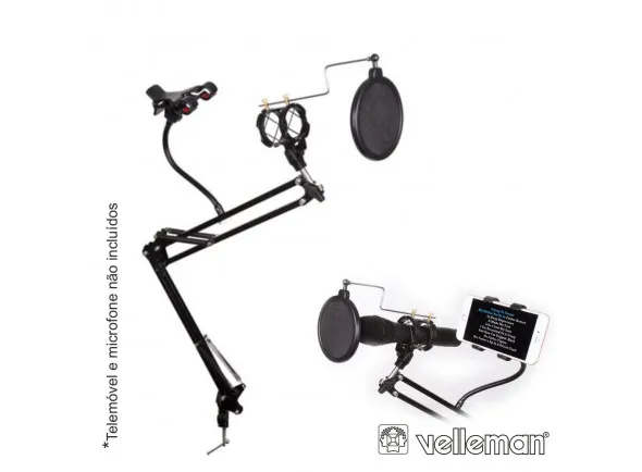 Velleman Suporte Mesa para Microfone com Filtro Acústico