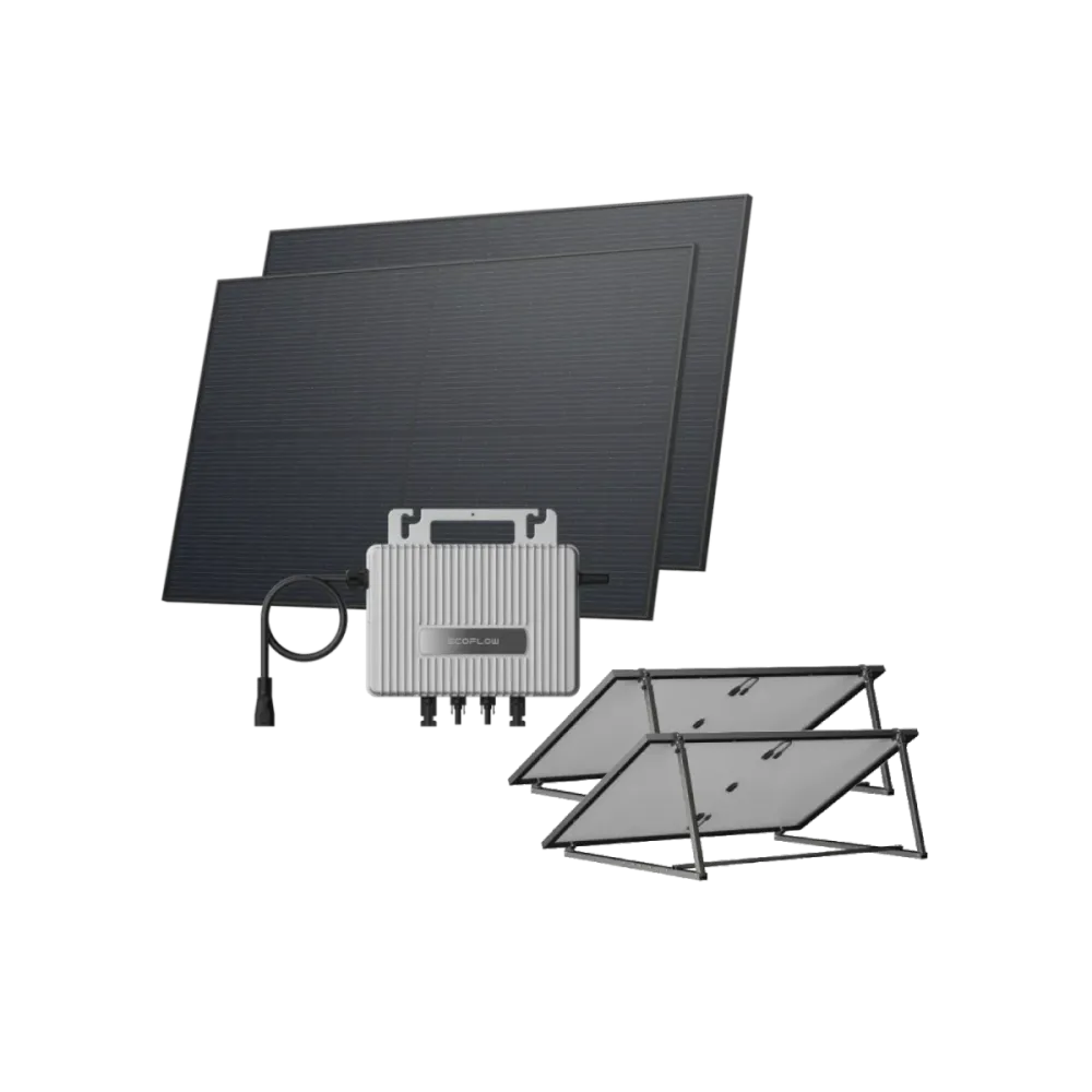 Kit EcoFlow STREAM de Jardim/Chão - (900Wp) 2 × 450W Painel solar rígido + microinversor STREAM / Suporte: Suporte solar ajustável