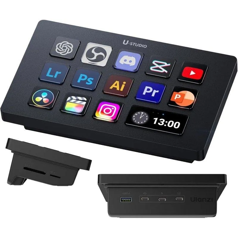 Controlador Ulanzi D200H 13 Teclas LCD Hub 7-em-1 IA Luzes