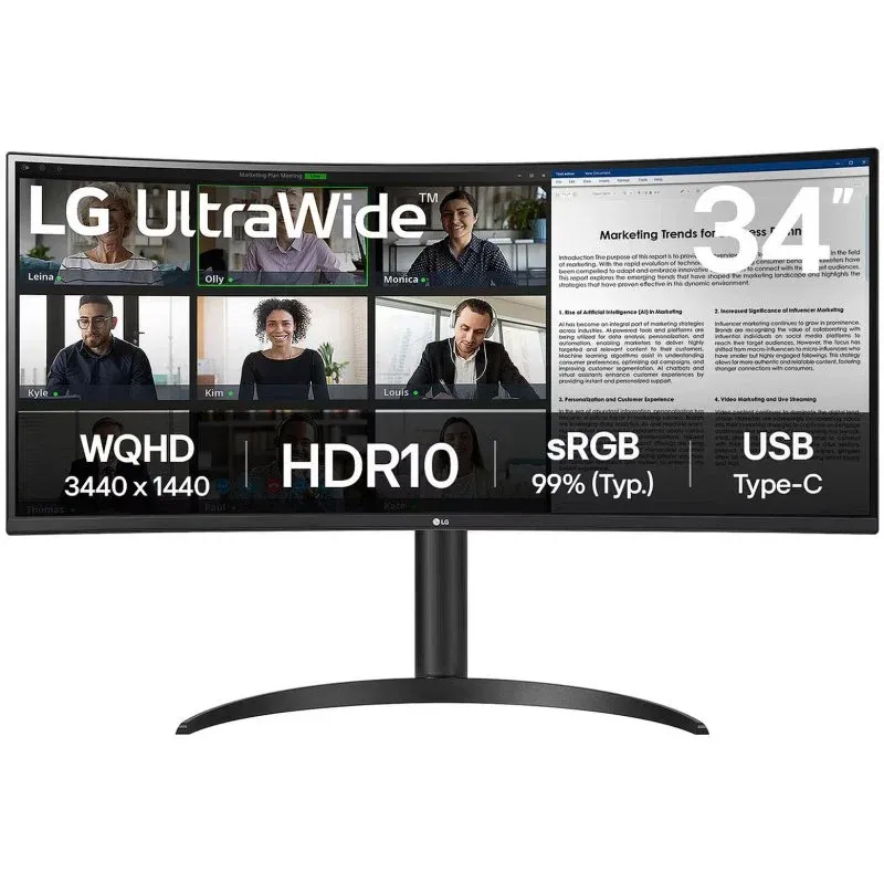 Monitor LG 34WR55QK-B 34" LED VA UltraWide QHD 100Hz Curvo
