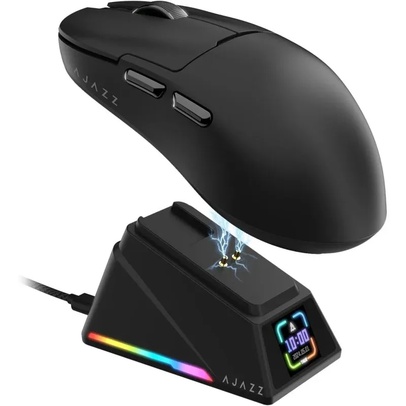 Ajazz AJ131100573 Rato Sem Fios 42000 DPI Ultra-Leve com Base Magnética, Ecrã e RGB