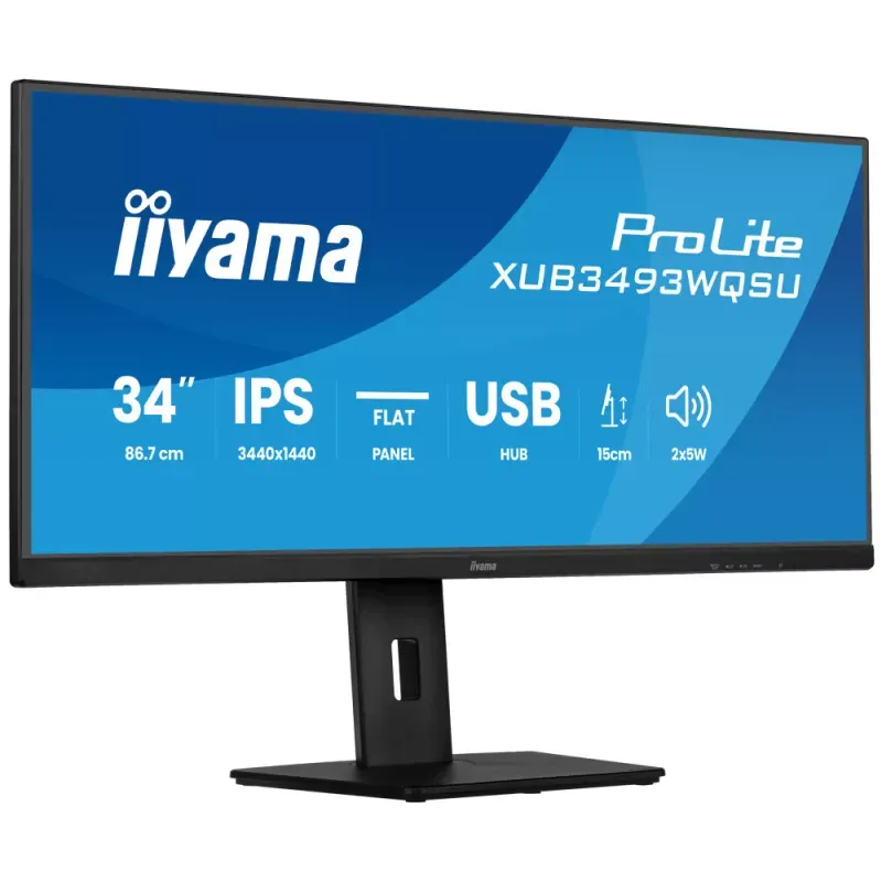 iiyama ProLite XUB3493WQSU-B6 - Monitor LED - 34" - 3440 x 1440 UWQHD @ 120 Hz - IPS - 400 cd/m² - 1000:1 - 1 ms - 2xHDMI, DisplayPort - altifalantes - preto opaco