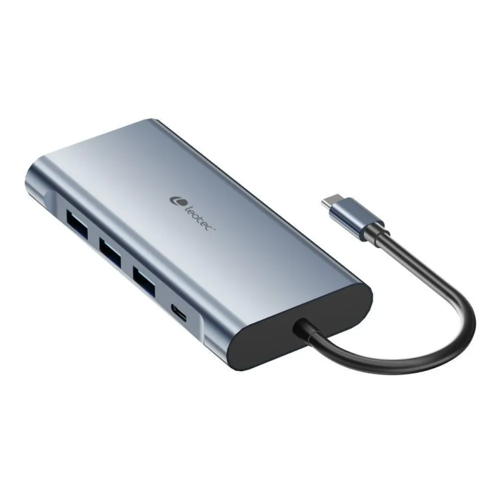 Hub USB-C Leotec LEDS01 9 em 1 c/ PD 100W Cinza