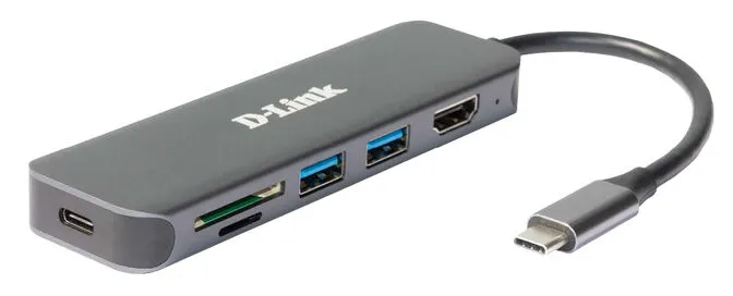 HUB USB D-Link USB-C Macho > 2 x USB 3.0 (SS) + 1 x HDMI (4K Ready) + 1 x USB-C (PD60W) + Leitor de Cartões