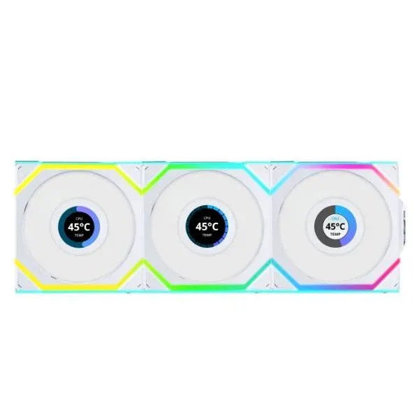 Ventoinha Lian Li UNI FAN SL120 LCD Wireless RGB PWM Branco 120mm (Pack 3)