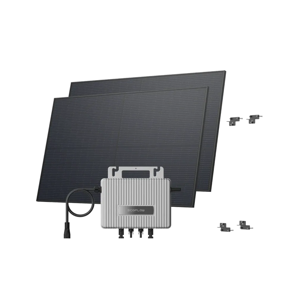 Kit EcoFlow STREAM de Parede - Fachada a 90° / (900Wp) 2 × 450W Painel solar rígido + microinversor STREAM / Suporte: Fachada