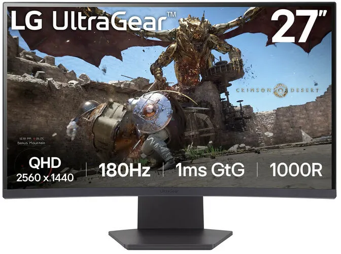 Monitor Curvo Gaming LG UltraGear 27" 27GS60QC VA WQHD 180Hz 1ms FreeSync HDR10