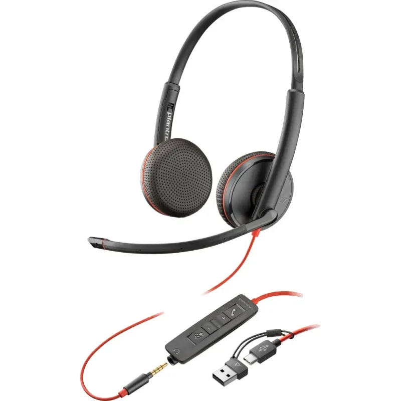 Headset Poly Blackwire 3225 Stereo USB-C + 3.5 USB-C/A