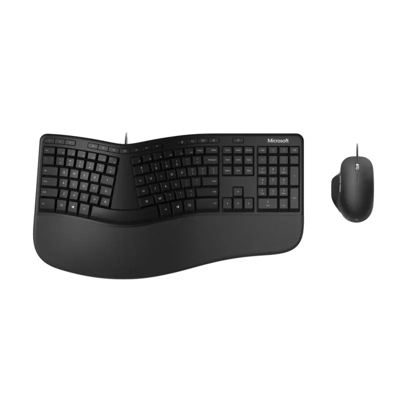 Teclado Microsoft Ergonomic Desktop de membrana com layout AZERTY, apoio de pulso e rato incluído