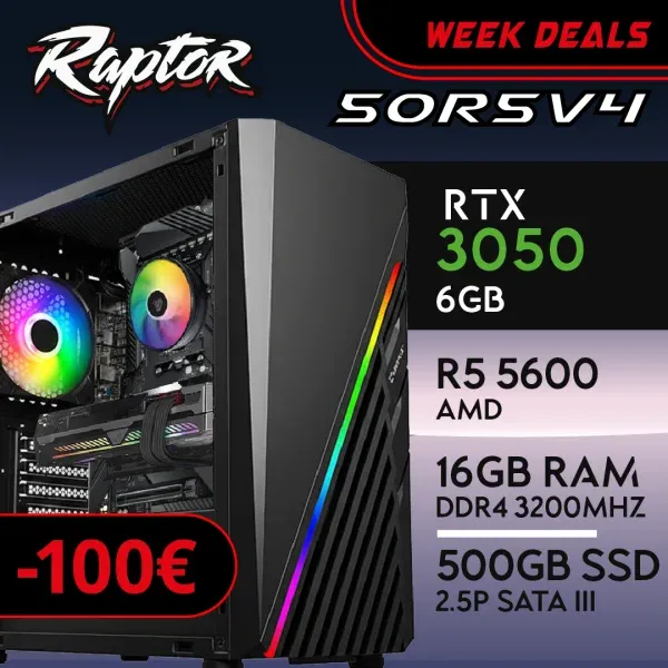 PC Gaming RAPTOR-50R5V4 - R5 5600 | RTX3050 6GB | 16GB | SSD 512