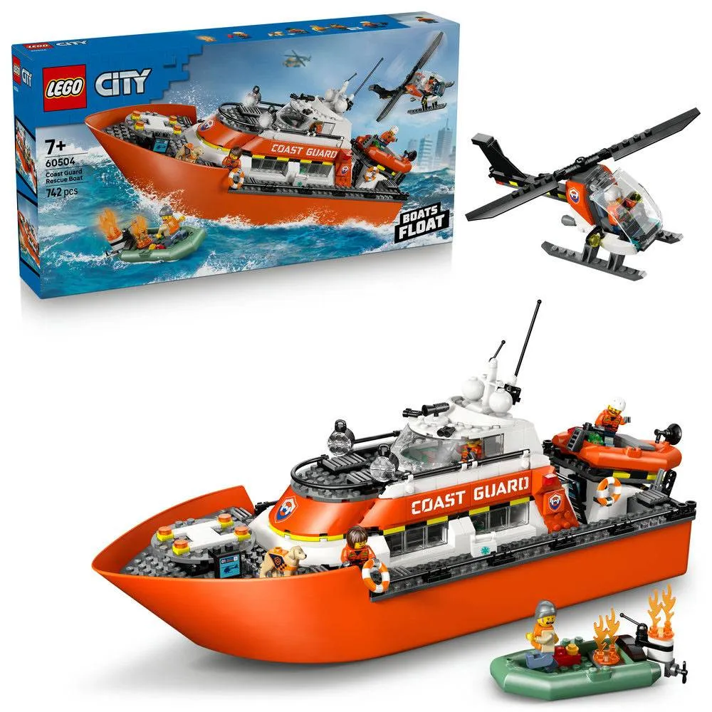 LEGO City: Barco e Helicóptero de Resgate da Guarda Costeira | Idades 7+ | 742 Peças | Item 60504