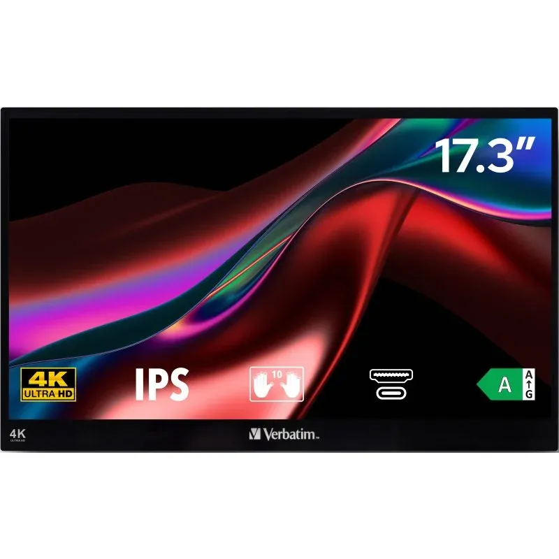 Verbatim 32239 Monitor Tátil 17.3" Portátil 4K Ultra HD IPS HDR FreeSync USB-C HDMI Preto