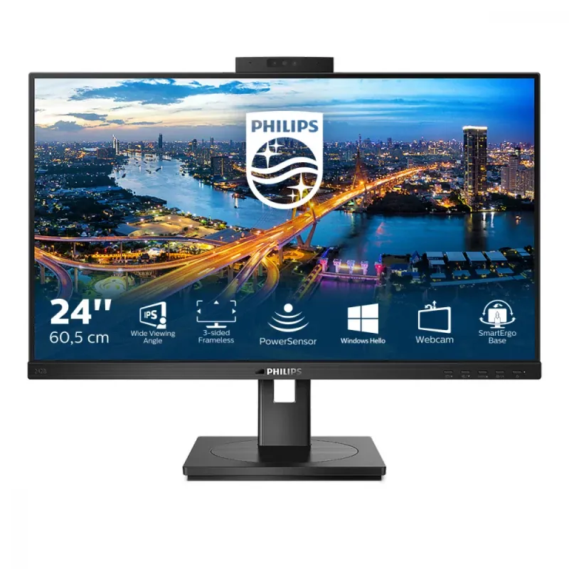 MONITOR PHILIPS B Line 242B1H/00 - 23.8" Full HD IPS / VGA DVI HDMI DP USB / WEBCAM / COLUNAS / PIVOT