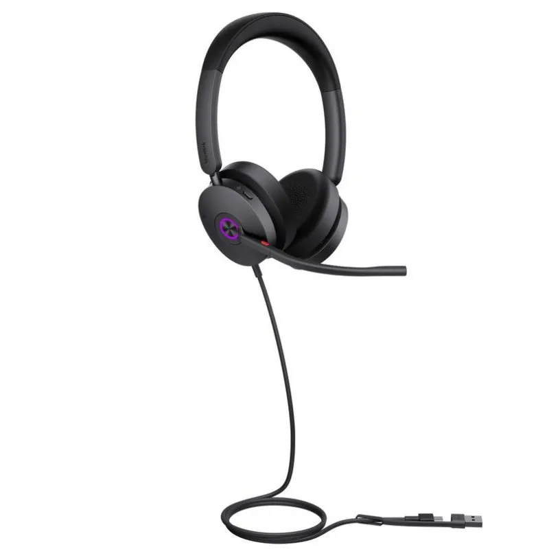 Auriculares Yealink UH48 Dual com fio USB-C/A Cancelamento Ruído Chamadas Música Preto