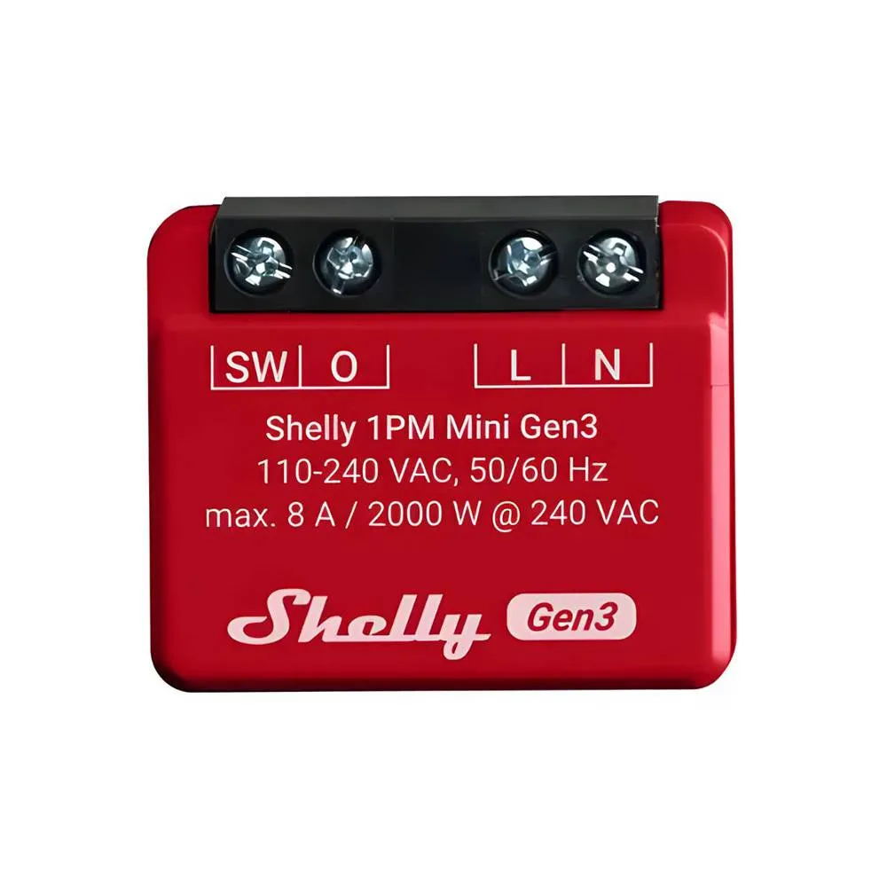 Mini Módulo Interruptor Shelly 1PM Gen3 Vermelho