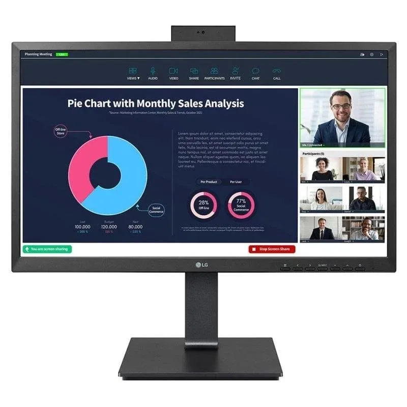 Monitor LG 24BP75CP-B 23.8" FullHD 60Hz IPS USB-C Webcam Altura Ajustável 5ms