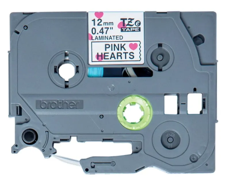 BROTHER FITA LAMINADA 12MM PRETO CORACOES ROSA MATE