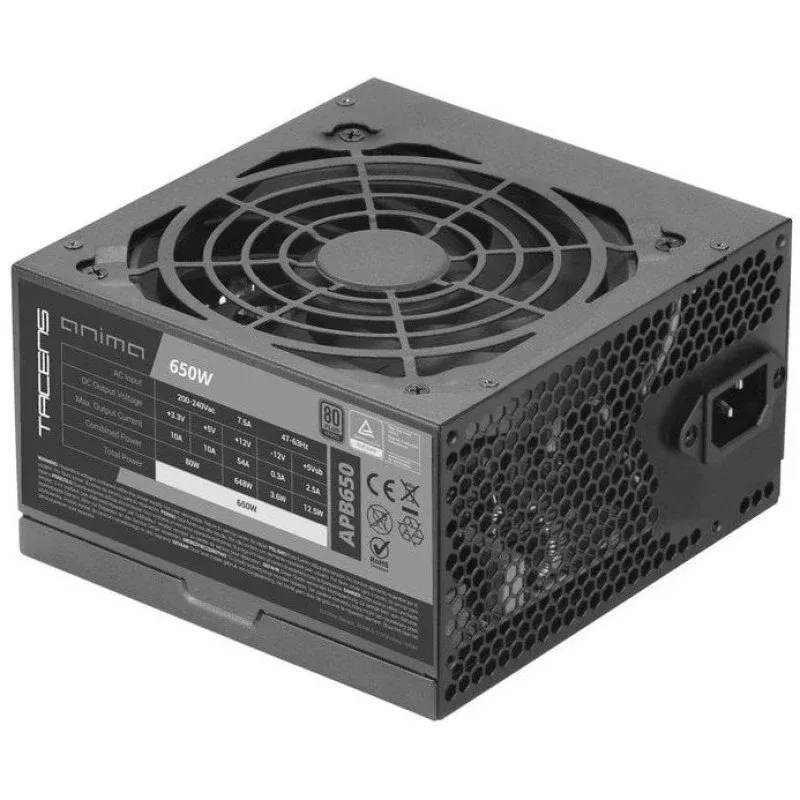 Fonte Alimentação Tacens Anima APB650 Fonte de Alimentação ATX 650W 80Plus Bronze 85% SMD DC-DC Ventoinha 12cm Preta