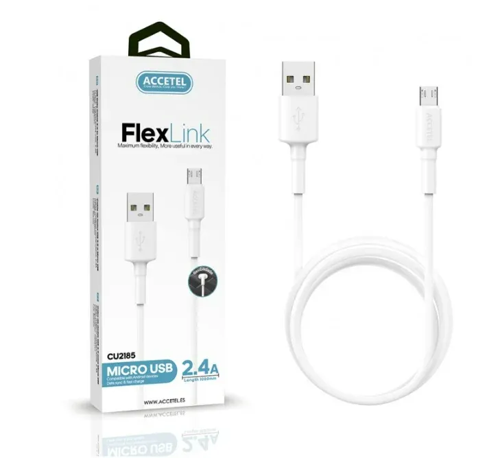 Cabo de Dados ACCETEL CU2185 TPE 2.4A - Micro USB (1M) Branco