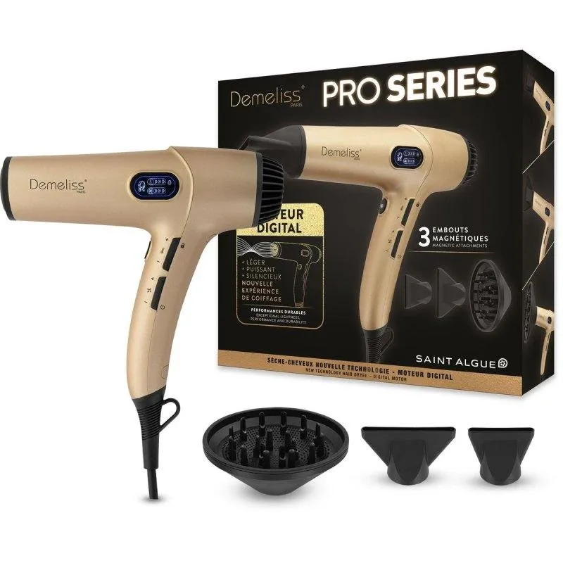 Secador de Cabelo Profissional Iónico Saint Algue Demeliss Pro Series SAI-20034 3 Temperaturas 3 Velocidades Acessórios Ecrã Digital